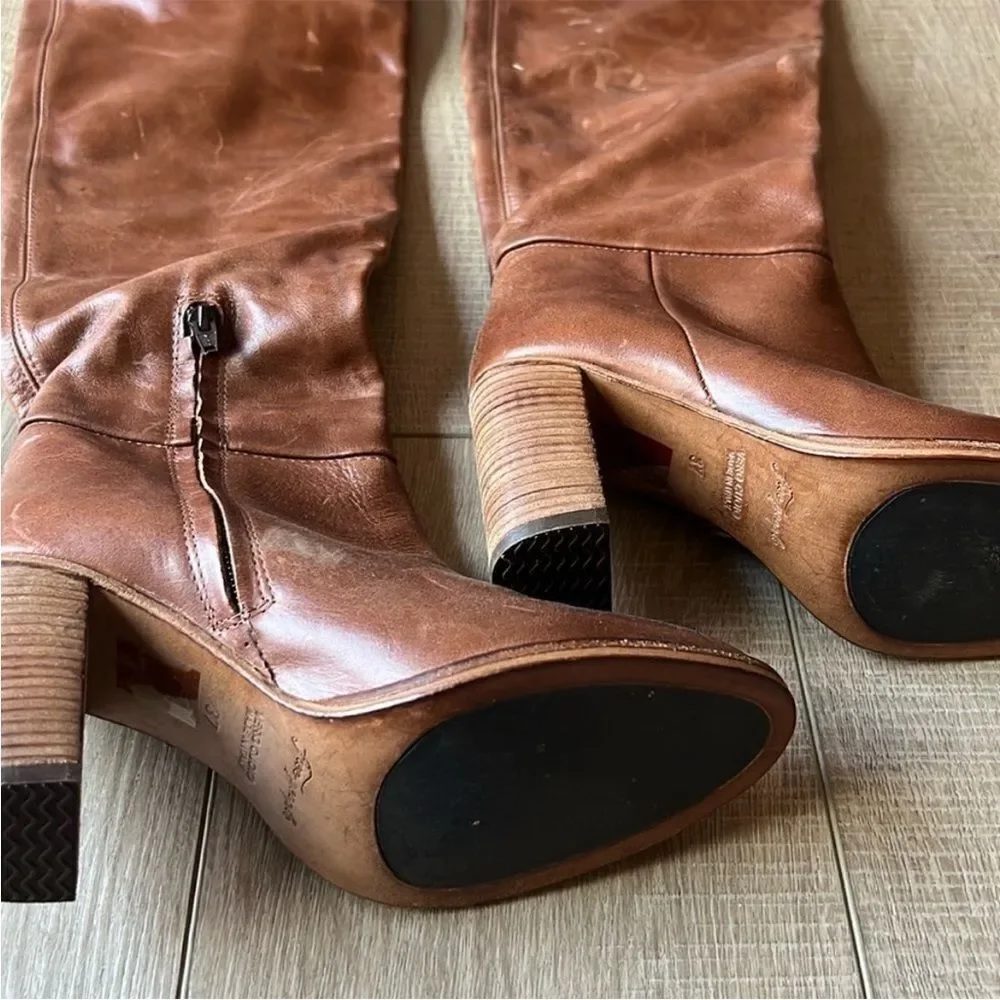 New Free People Dakota Taupe Brown Leather Over-The-Knee Tall Boots EU 37 US 7